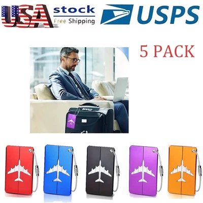 5 Pack Aluminum Bag Tags Suitcase Label Name ID Card Travel Accessory  - Image 1 of 4