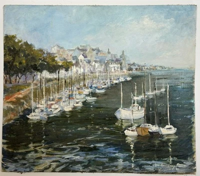 1983 Ann Nosworthy  (1927-2016) Yacht Harbor Oil Painting Signed - Image 1 of 2