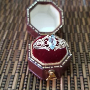 Vintage 925 Sterling Silver Ring, Genuine Blue Topaz Ring, Size O US 7.25 - Picture 1 of 8