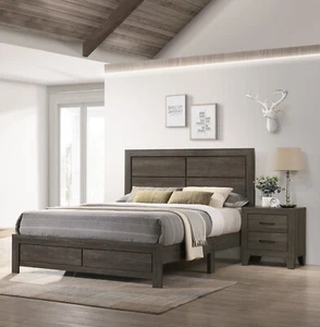 Contemporary 3Pc Full Platform Bed Nightstand Set Dark Brown Finish Furniture - Picture 1 of 7