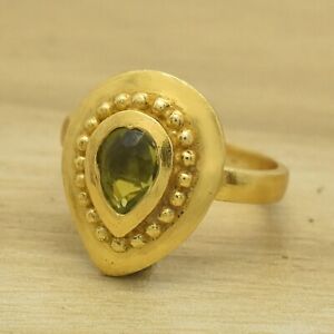 22k Yellow gold Filled on 925 Silver ring, Peridot gemstone ring size 8US