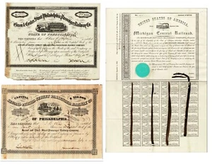 3 US Railroad Stocks 1850-60s Green & Coats, Michigan, Second & Third - Picture 1 of 5