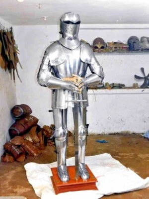 Medieval Armor Suit Battle Ready Armor Costume Steel Armor Suit W Sword & Stand - Image 1 of 2