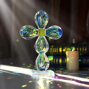 Cross Standing Traditional Cross Figurine 8'' Tall Glass Craft for Christmas ... - Picture 1 of 7