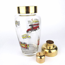alter Cocktail Shaker 50er BUS OMNIBUS Glass Brass England Barware mid century
