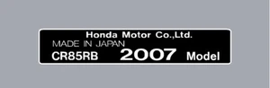 HONDA CR85RB HEADTUBE TAG / FRAME DECAL - Picture 1 of 1