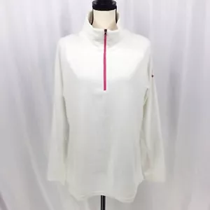 Columbia 1/4 Zip Pullover Fleece Sweatshirt Womens XL White Pink Breast Cancer - Picture 1 of 11