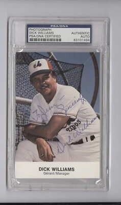 Dick Williams Autographed 3x5 Expos issued French Photograph PSA Encased to Jim - Image 1 of 2