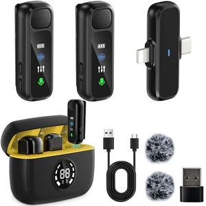 LIUWID Microfono Lavalier Wireless,Mini Microfono Vlog con Display Digitale, Cus - Foto 1 di 7