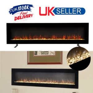 LED Fireplace Media Wall Fire Wall Mounted / Standing 50 60'' Electric Heater UK - Picture 1 of 13