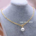 Magnifique collier rond perle blanche 9-10 mm mer du Sud 18 pouces pendentif or 14 carats P