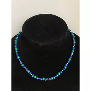 Wunderschöner Azurit Perlen Halsreif Halskette mit 14 Karat Gold Rocailles & Magnetverschluss - Bild 1 von 6