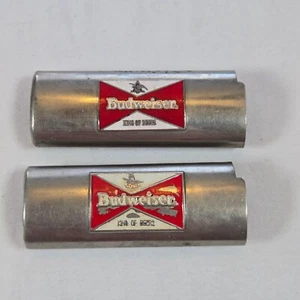 Vintage Budweiser King Of Beers 2 Stück Metall Bic Feuerzeug Hüllen Etui Halter - Bild 1 von 7