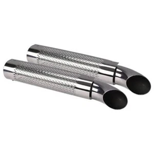 26" Chrome Exhaust Side Pipes w/ Heat Shield & Muffler for 3-1/2" Collectors - Picture 1 of 4