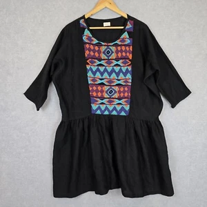 Gorman Dress Womens Size 14 Black Knit Wool Colourful Embroidered Geo Aztec - Picture 1 of 13