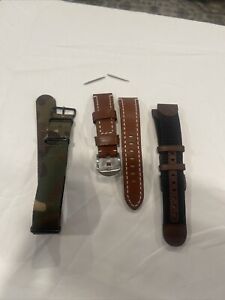 20mm Watch strap lot w/Timex Nylon, NATO camo, Crown & Buckle full grain leather