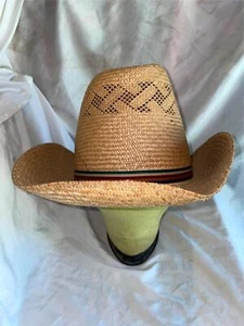 VTG 70S NEW MENS 7 1/4  STRAW WOVEN COWBOY WESTERN FLOPPY RANCHER HAT - Picture 1 of 7