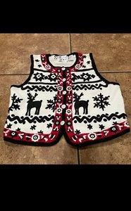 Vintage Michael Simon Sweater Christmas Vest Reindeer And Snowflakes "1995" NICE - Picture 1 of 9