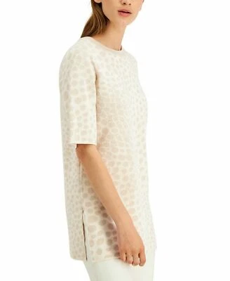 Alfani Womens Sweater Top Size Small Beige Ivory Leopard Elbow-Sleeve NWT FUL675 - Image 1 of 3