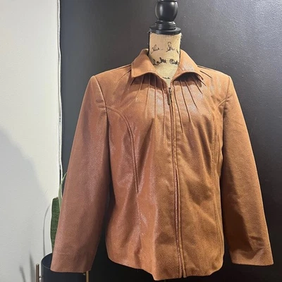 Abrigo Chaqueta Kim Rogers 14P Petite Para Mujer Marrón Texturizado Cuello Cremallera Foto 1 de 4