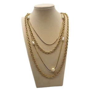 Collar de cadena tono dorado con múltiples hilos en capas con acento de perlas sintéticas moda para mujer - Imagen 1 de 6