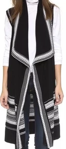 VINCE maglione donna XL gilet lungo testurizzato 100% cotone nero bianco $395 1M - Foto 1 di 9