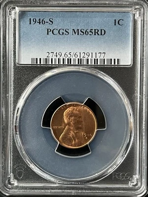 1946-S  1C RD Lincoln Wheat One Cent  PCGS MS65RD   61291177 - Image 1 of 2