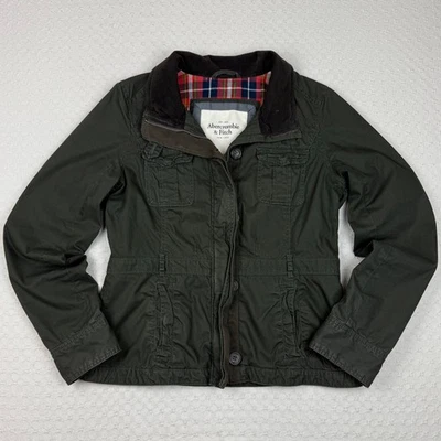 Chaqueta Abercrombie Fitch Niños Jóvenes Grande Verde Forrada a Cuadros Cuello Pana Y2K Foto 1 de 4