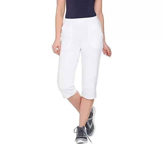 Share Denim & Co. Active French Terry Cargo Capri Pants White Size 1X A275283 - Image 1 of 1