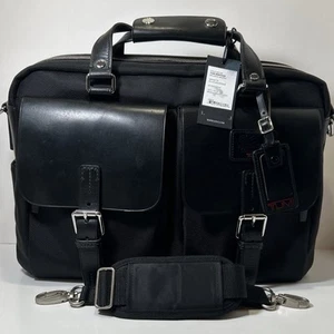 TUMI YORK Porte-documents Sac Messenger Ordinateur Portable Cuir Noir et Tissu #24210D Neuf avec étiquette - Photo 1/23