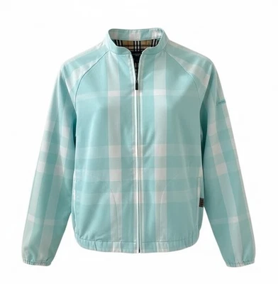 Chaqueta Burberry azul claro y blanco a cuadros cremallera completa talla pequeña Foto 1 de 4