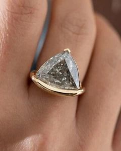Gray Trillion Cut Moissanite Wedding Ring Solitaire Bezel Set in Solid Gold Ring - Picture 1 of 7
