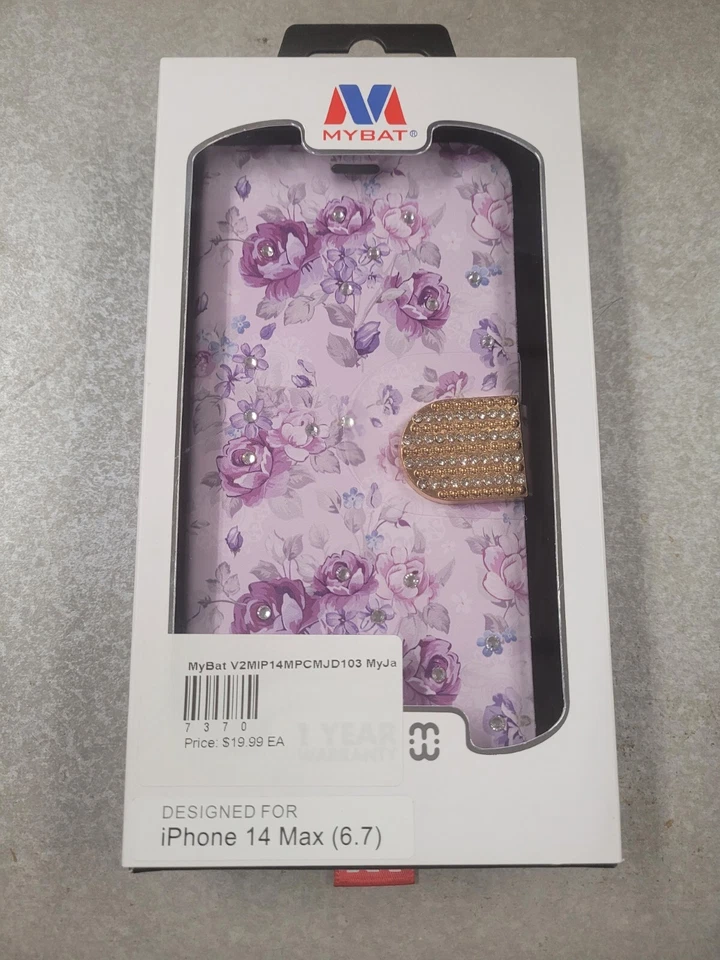 For iPhone 14 Plus 6.7 - MyJacket Wallet Diamond Series - Fresh Purple Flowers - Image 1 of 1
