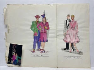 Las Vegas Musical Theater Costume Sketch Fashion Design 1970's by Deverett - Picture 1 of 11