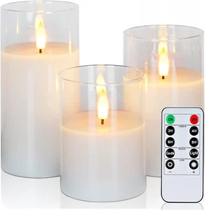 Clear Glass Flameless Candles Battery Operated with Timer, Remote Control, LED P - Picture 1 of 7
