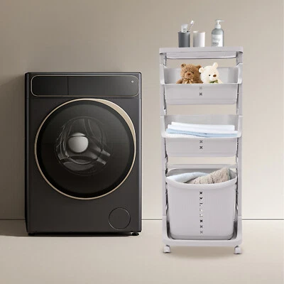 Plastic Laundry Hamper Basket Clothes Storage Organizer Shelf Rolling Cart - Image 1 of 4