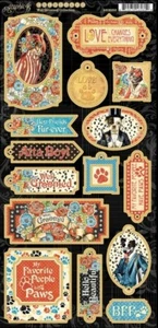Graphic 45 - Well Groomed - Chipboard Embellishment Cat Dog Tags Motif Icons - Picture 1 of 1