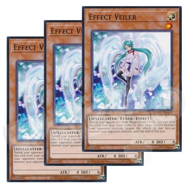Yugioh - Effect Veiler x 3 - Unlimited Misprint NM - Plus Free Holo Card - Image 1 of 1