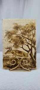 Wunderschönes Vintage Gemälde auf Marmor springender Bock Wildlife Szene signiert 1973 - Bild 1 von 8