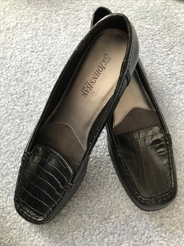 St. John’s Bay Loafers Black Square Toe Preppy Flats Crocodile 9M Vintage - Image 1 of 4