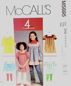 McCall's Pattern M5695 Girl's Sz CHJ 7-8-10-12-14 Tops & Dresses Uncut 2008 - Picture 1 of 3