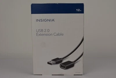 NEW | Insignia | USB 2.0 | A-Male-to-A-Female 12ft Extension Cable | Black - Image 1 of 3