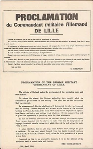 WWI - PROCLAMATION - German Military Commandant Lille - BRITISH PROPAGANDA - Picture 1 of 2