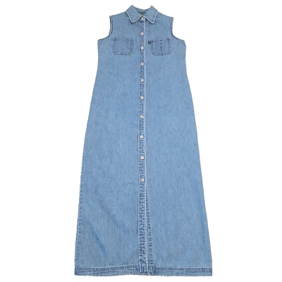 Ralph Lauren Women's Vintage Y2k Button Sleeveless Long Maxi Denim Dress Size 4P - Image 1 of 4