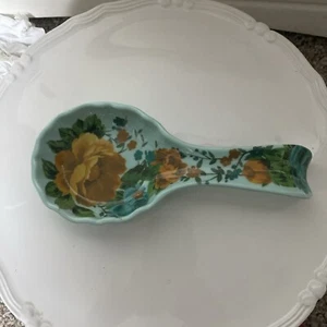 Pioneer Woman Teal Blue With Yellow Roses Spoon Rest Free Shipping - Picture 1 of 8