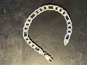 Real Sterling Silver Mens Boys Figaro Solid Chain Bracelet 925 Italy.