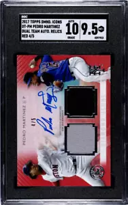2017 Topps Diamond Icons Dual Relics Red Pedro Martinez SGC 9.5 MINT+ Auto 4/5 - Picture 1 of 2