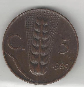 ITALY, 1929, 5 CENTESIMI, BRONZE, KM#59, CHOICE EXTRA FINE - Picture 1 of 2