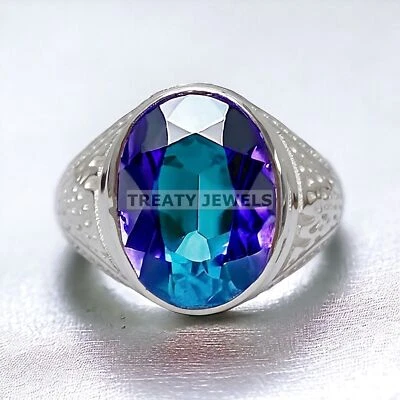 Piedras preciosas de alejandrita de corte ovalado con anillo de plata de ley 925 para hombre #29 * Foto 1 de 4