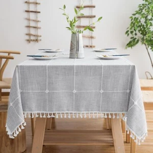 Cotton Linen Rectangular Table Cloth Wrinkle Resistant Waterproof Tablecloth ... - Picture 1 of 7